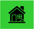 Simple black house icon on green background.