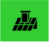 Green icon of a factory with three chimneys emitting smoke.