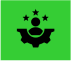 Black trophy icon with stars above it on a green background.